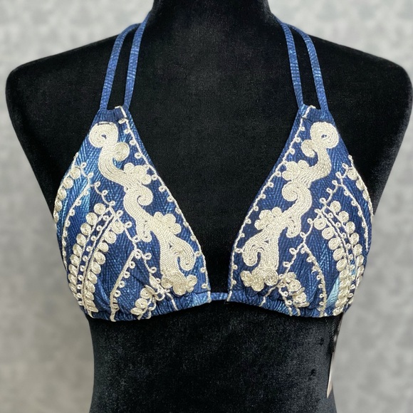 Nanette Lepore Swim. Deja-Blue Vixen Bikini 2 piece embroidered. Small. NWT - Picture 3 of 5